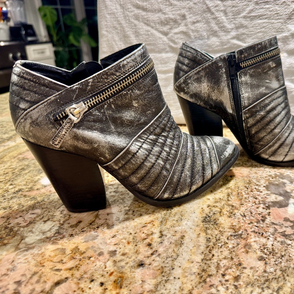 Klub Nico - Black and Silver Leather Booties - Women's Size 35.6 (6.5)